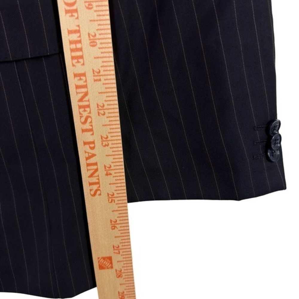 Valentino Mainline Blazer 100% Virgin Wool Pinstripe Cupro Lining Navy Men's 44R - Picture 10 of 17